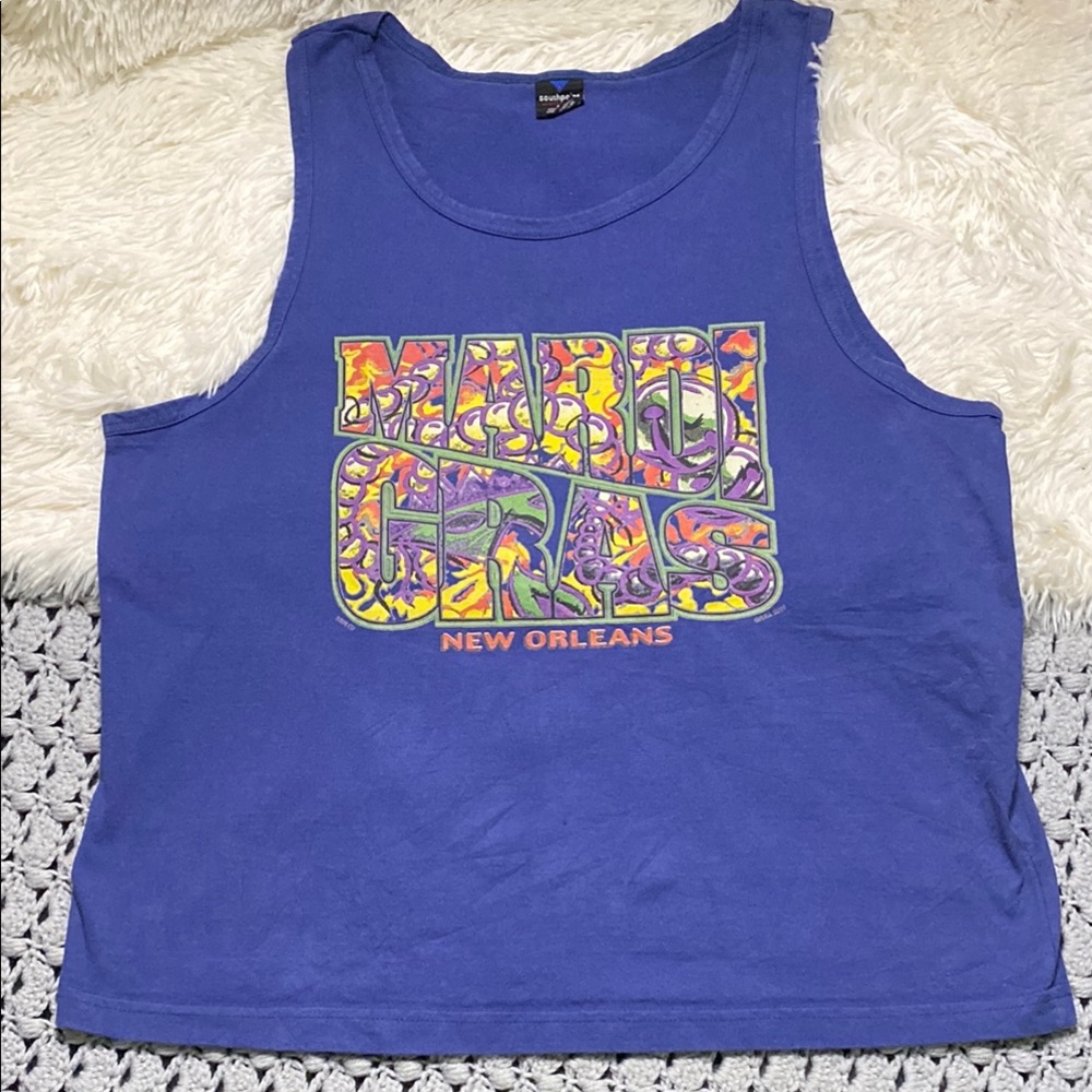 Vintage New Orleans Mardi Gras Southpoint Blue Sportswear Tank Top XL